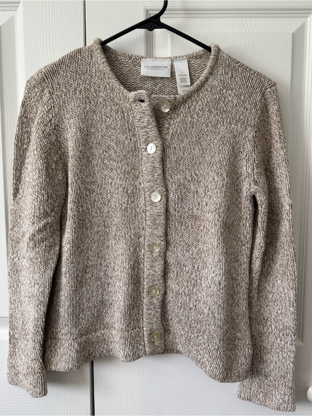Liz Claiborne Cream Knit Cotton Button-Front Sweater - Women's Size XS/P